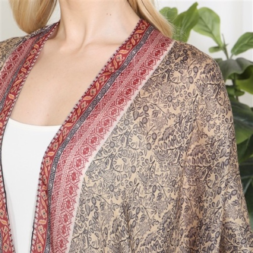 New Arrival Lightweight Leaf Print Inline Boho Op… - image 5